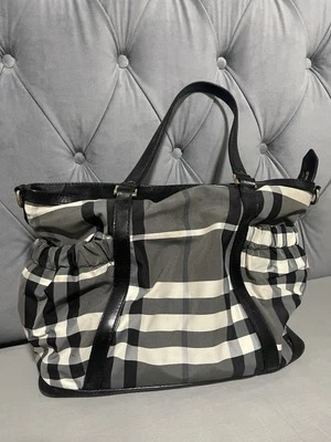Burberry Black Beat Check Nylon Diaper Tote Bag With Gunmetal Hardware EUC - Image 1 of 2