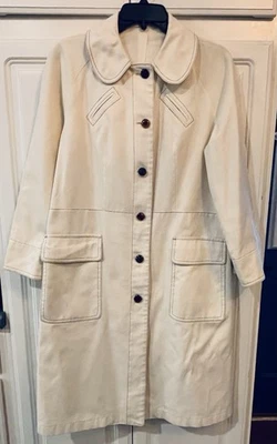 Abrigo de lluvia vintage Misty Harbor blanco marfil talla 14 para mujer Foto 1 de 4