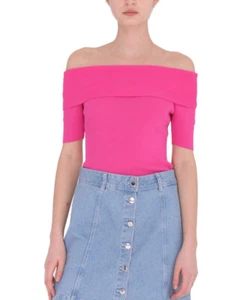 Maglia casual maniche corte scollo spalle nude aderente a costine - Picture 1 of 12