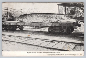 Postal MA Quincy Squantum Miras Exageradas Ferrocarril de Peces Vagón Cama Abierta M4 - Imagen 1 de 2