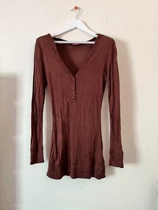 BCBGirls Long Sleeve Henley T-Shirt Tunic Top Medium Brown Wool Blend - Picture 1 of 10