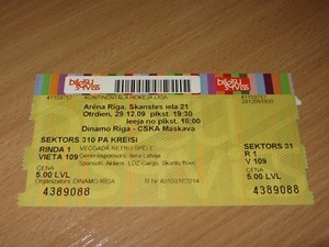 Hockey KHL Ticket Dinamo Riga - CSKA 29.12.2009