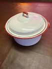 Vintage enamel 8.5, In White With Red Trim Stock Pot  pan And Lid