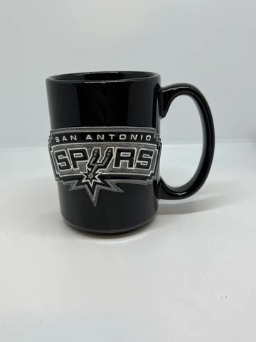 NBA Black Ceramic Mug Cup San Antonio SPURS Metal Emblem Cover