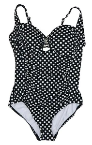 Swim Solutions Polka Dot Bead Accented Slimming Fit One Piece Bathing Suit NWT - Picture 1 of 1