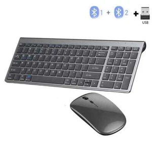 Gray Wireless Keyboard Mouse Combo Rechargeable Full Size for Notebook Laptop - Picture 1 of 6