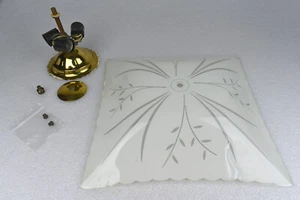 Vintage Harmony House Square Glass Ceiling Light Shade & Gold Tone Lamp Socket - Picture 1 of 16