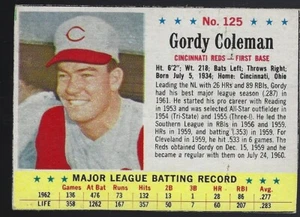 Tarjeta de béisbol 1963 Post - #125 Gordy Coleman Cincinnati Reds primera base - Imagen 1 de 1