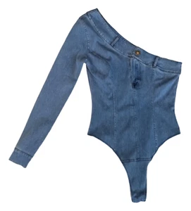 Body donna JuxLabel lavaggio medio monospalla denim taglia small - Foto 1 di 7
