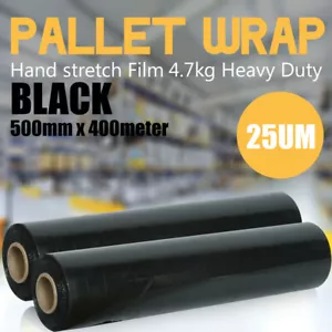 Stretch Film BLACK Hand 500mm x 400m 25UM for Pallet Carton Shrink Wrap x2 Rolls - Picture 1 of 1