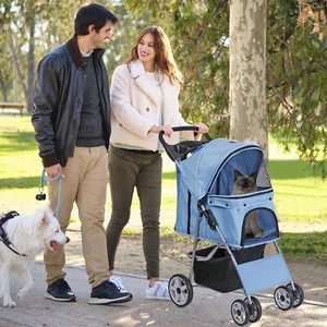 4 Wheel Durable Pet Dog Stroller with Storage Basket, Cup Holder Easy to Fold - Picture 1 of 17