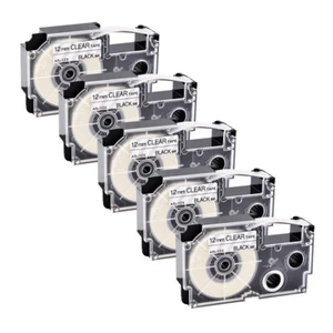 Fabricante de etiquetas transparentes 5 piezas para cinta CASIO XR-12X EZ KL-8200 1/2 pulgada para carpeta de archivos - Imagen 1 de 12