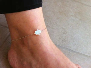 Hamsa White Opal Charm Anklet Fatima Hand Sterling Silver Kabbalah Foot Bracelet - Picture 1 of 3