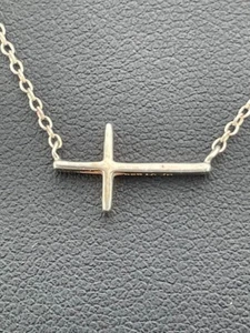 LA THAILAND 925 STERLING SILVER SIDEWAY CROSS NECKLACE 16-18" FAITH DELICATE 393 - Picture 1 of 4