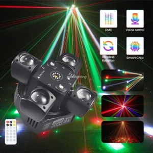 Remote New DJ LED Beam Stage Disco Party Show Light Four Arms LED Laser Lighting - Picture 1 of 7