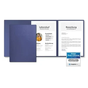 10 Bewerbungsmappen Blau 3-teilig feinste Lederstruktur mit 2 Klemmschienen Set - Bild 1 von 10