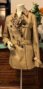 New COACH Short Trench Tan Leopard Coat Size S - Picture 1 of 6
