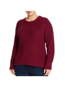 AQUA CURVE Womens Burgundy Ribbed Long Raglan-sleeve Crew Neck Sweater 3X - Picture 1 of 6