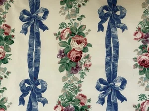Vtg Mario Buatta Fabriyaz Chintz Fabric Bows Ribbon Roses 1.5 yds 55" - Picture 1 of 13
