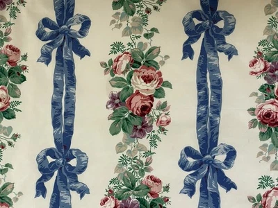 Vtg Mario Buatta Fabriyaz Chintz Fabric Bows Ribbon Roses 1.5 yds 55" - Image 1 of 4