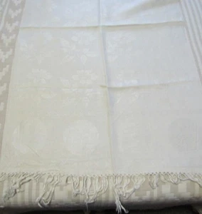 Bufanda/corredor de mesa vintage de lino con flecos 38" x 23" - Imagen 1 de 2