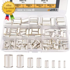 Kits de férulas de alambre de 166 piezas conector de terminal de crimpado de cobre plateado 8 tamaños - Imagen 1 de 8