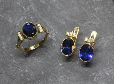 2.60 Ct Oval Cut Natural Sapphire & Diamond Engagement 14K Ring Yellow Gold Sz 6 - Image 1 of 4