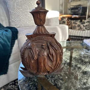 Hand Carved Chinese Wood Flask Bottles Man Fruit - Picture 1 of 11