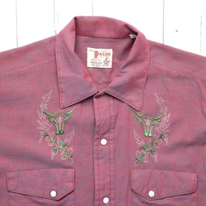 Vintage 60's Pecos Pearl Snap Bull Skull Embroidered Western Rockabilly Shirt - Picture 1 of 13