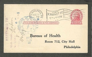 UX29 1919 2c JEFFERSON USED POSTAL CARD BUREAU OF HEALTH-DISEASE REPORT - Picture 1 of 2