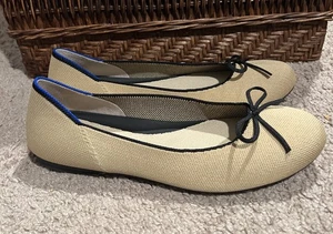 Rothys Ballet Flat Shoes Tan Black Bow Round Toe Womens Size 9 - Picture 1 of 10