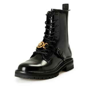 Versace Herren Schwarz Leder Gold Medusa Kampf Motorrad Stiefel Schuhe US 6 IT 39 - Bild 1 von 8