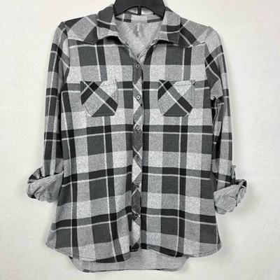 Camisa informal Vanity L gris a cuadros con botones lengüeta enrollable Foto 1 de 4