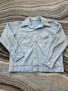 Vintage Sears Kings Road Shirt Mens 2xlt Blue Plaid Trucker Cropped 70s Dagger - Picture 1 of 8
