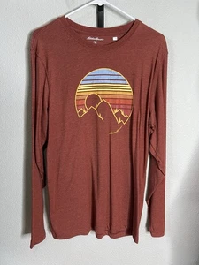T-shirt uomo girocollo grafica Eddie Bauer manica lunga colore ruggine TAGLIA M - Foto 1 di 4