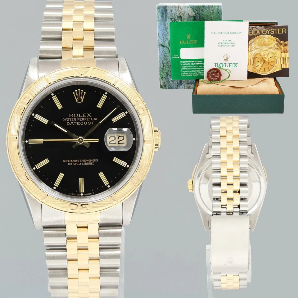 PAPERS Rolex DateJust 16263 Turn-O-Graph Two Tone Gold Black Jubilee 36mm Watch - Image 1 of 4