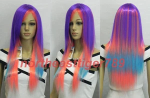 Hot Sell Fashion Long Purple Red Blue Straight Cosplay Women Hair Wig Wigs + Cap - Picture 1 of 5