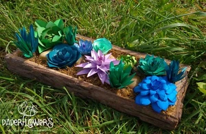 Handmade Paper succulents in wooden tray Home decor item Paper flowers - Picture 1 of 2