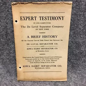 1910s Iowa Dairy Separator Co. De Laval Law Suit Expert Testimony Ad Brochure - Picture 1 of 5