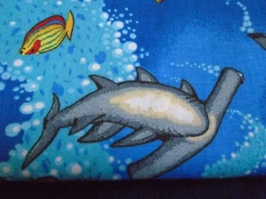 Shark & Fish Cotton Fabric, 44" x 2 3/4 yds, Multicolor, New - Picture 1 of 2