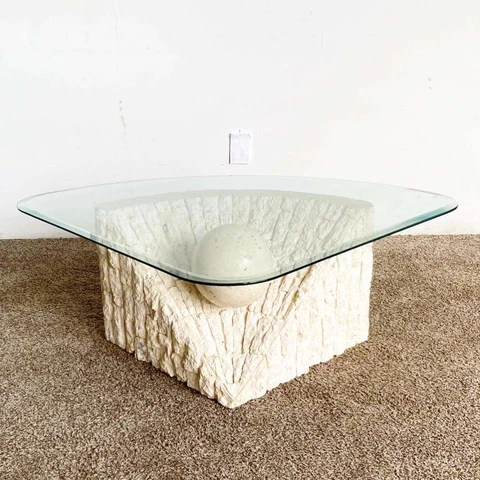 Postmodern Tessellated Stone Triangular Coffee Table Cover