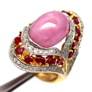 Gemstone 10x14 MM. Pink - Red Ruby & White Zircon Jewelry Ring 925 Silver Size 6 - Picture 1 of 4