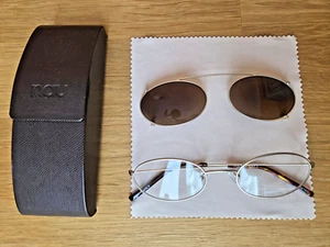 Brillengestell Firma nau gold matt unisex mit Sonnenbrillenclip Italien - Bild 1 von 10
