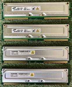 256MB (4x64MB) PC-800 Rambus RIMM (RDRAM) 800Mhz 184-Pin Non-ECC RAM w/heatsinks - Zdjęcie 1 z 2