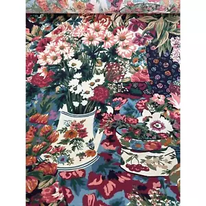 Vtg Bloomcraft Fabric Maximalist Floral Fabric Still Life Garden Upholstery BTY - Picture 1 of 11