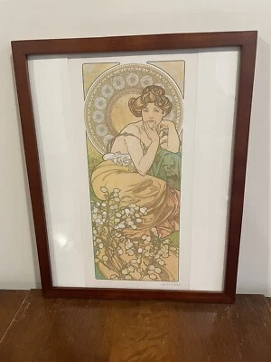Estampa emoldurada de topázio Alphonse Mucha 12x15 pedras preciosas arte boêmia art nouveau - Imagem 1 de 4
