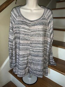 SONOMA Goods For Life Heathered Gray Stripe Henley Sweater Blouse 1X ❤️tw11j37 - Picture 1 of 5
