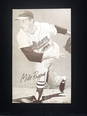 BALTIMORE ORIOLES PITCHER MILT PAPPAS 1962 ARCADE CARD, STATS ON REVERSE - Image 1 of 2