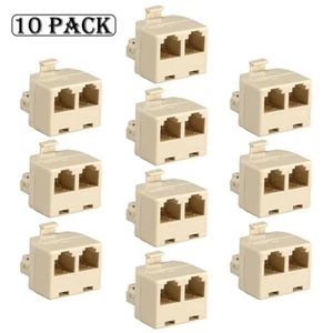 10Pcs RJ11 6P4C Telephone Phone Line 1 Male to 2 Female T Splitter Adapter Ivory - Zdjęcie 1 z 1
