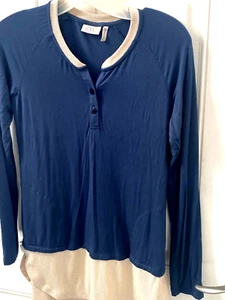 Logo Women's Navy Long-Sleeve Top with Contrasting Bottom Hem 2XS - Picture 1 of 2